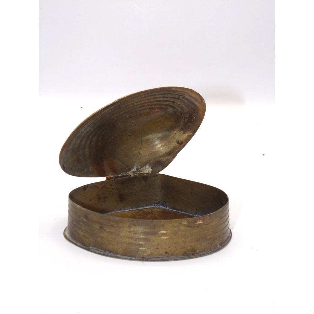 Vintage Nautical Beach Brass Seashell Clam Shell Hinged Trinket Jewelry Coin Box